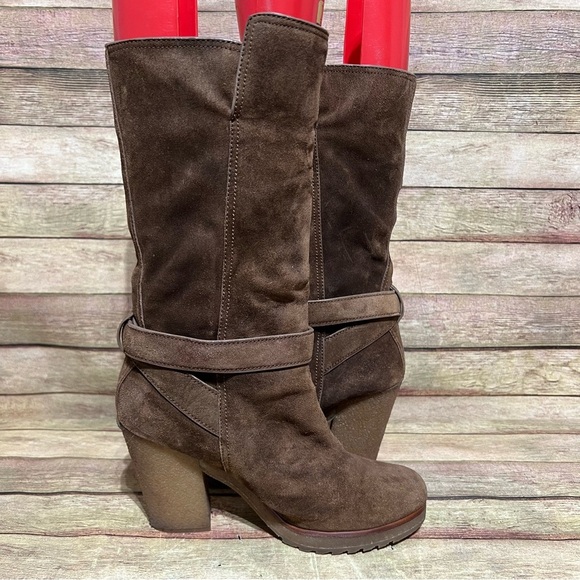 Prada Brown Suede Heeled Boots - Picture 3 of 11